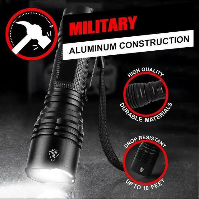 Alt view image 5 of 5 - Ecocleanpath Tactical Flashlight 1000 Lumens, Military-Grade Aluminum, Water Resistant, Compact EDC Light (Black)