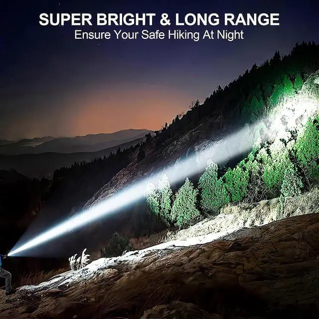 Alt view image 2 of 5 - Ecocleanpath Super Bright 1000m LED Tactical Flashlight, Rechargeable Zoomable 6-Mode with Power Bank (Black)