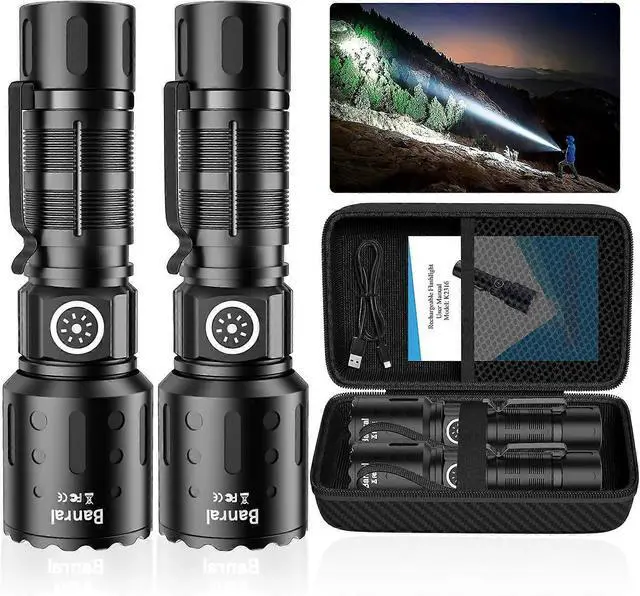 Main image of Ecocleanpath Super Bright 1000m LED Tactical Flashlight, Rechargeable Zoomable 6-Mode with Power Bank (Black)