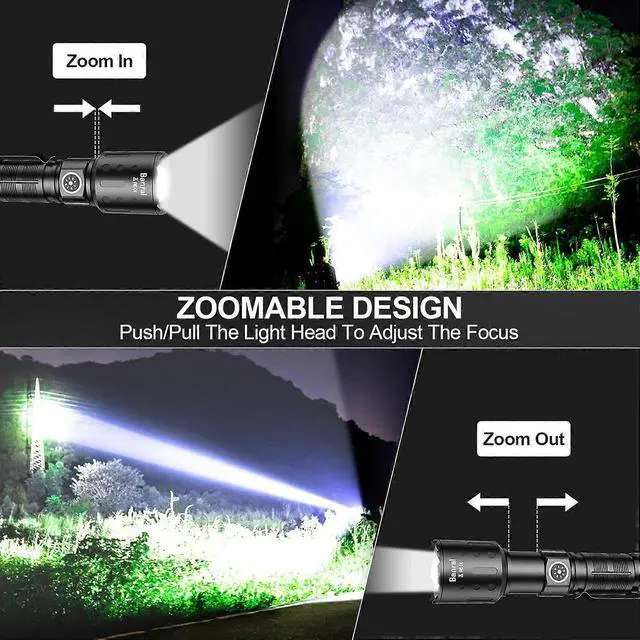 Alt view image 4 of 5 - Ecocleanpath Super Bright 1000m LED Tactical Flashlight, Rechargeable Zoomable 6-Mode with Power Bank (Black)