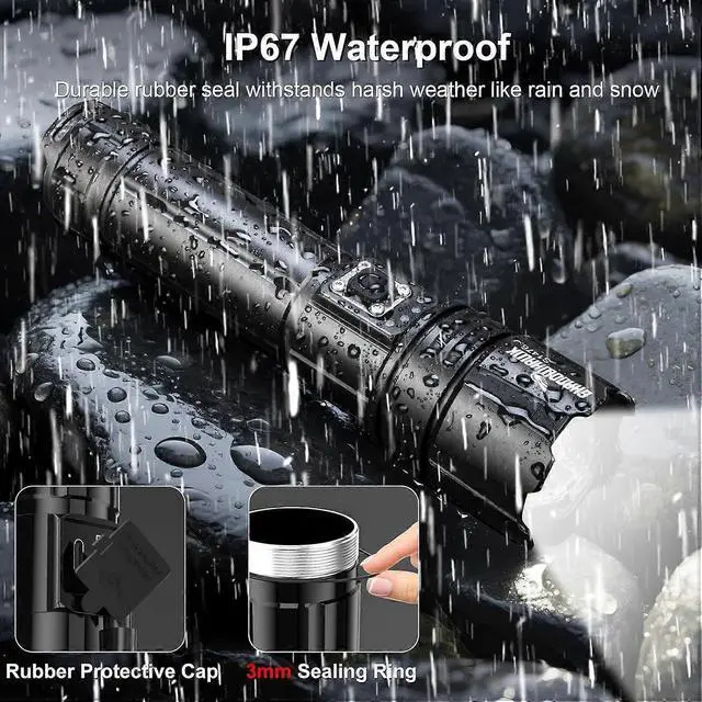 Alt view image 4 of 5 - Ecocleanpath 2000 Lumens Rechargeable Police Flashlight - 30W High Power, USB-C, 5 Modes, IP67 Waterproof (Black)