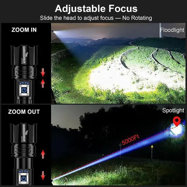 Alt view image 5 of 5 - Ecocleanpath 2000 Lumens Rechargeable Police Flashlight - 30W High Power, USB-C, 5 Modes, IP67 Waterproof (Black)