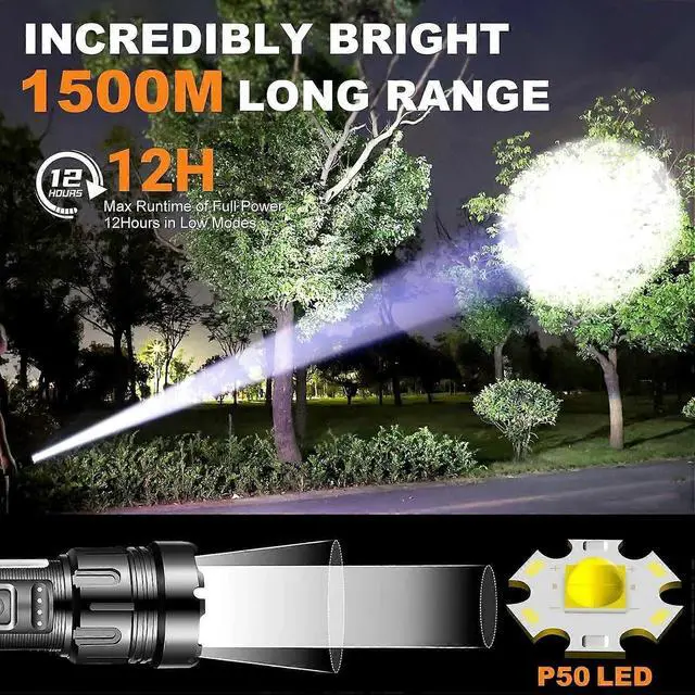 Alt view image 2 of 5 - Ecocleanpath 1200 Lumen Rechargeable LED Flashlight, 5 Modes Zoomable Waterproof Torch for Camping & Emergencies (Black)