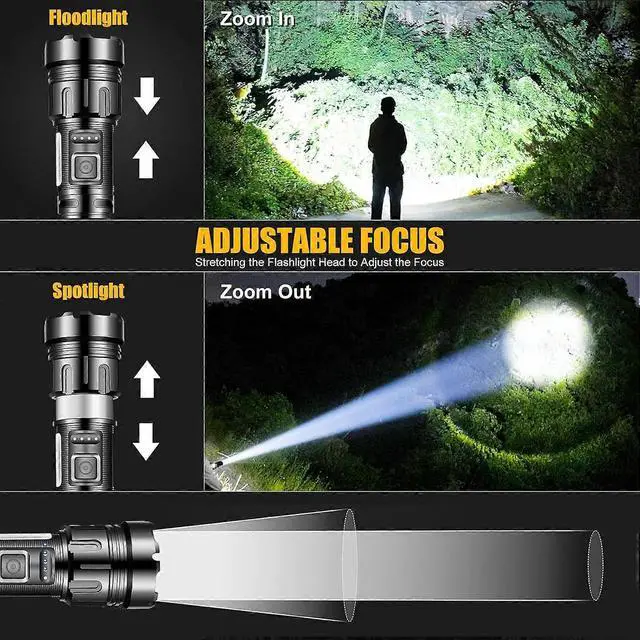 Alt view image 4 of 5 - Ecocleanpath 1200 Lumen Rechargeable LED Flashlight, 5 Modes Zoomable Waterproof Torch for Camping & Emergencies (Black)