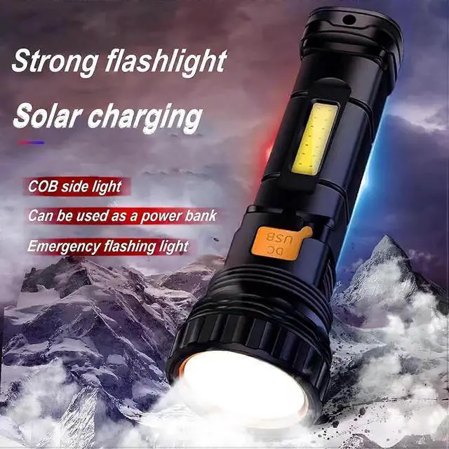 Alt view image 2 of 5 - Ecocleanpath 1000 Lumens Solar/Rechargeable LED Flashlight with Emergency Strobe & Power Bank, Black