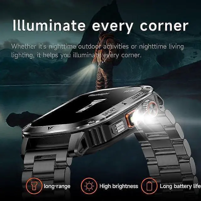 Alt view image 3 of 5 - Ecocleanpath AK80 Smartwatch with Flashlight, 400mAh Battery, Heart Rate & 100 Sports Modes (Black)