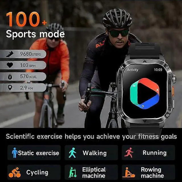 Alt view image 4 of 5 - Ecocleanpath AK80 Smartwatch with Flashlight, 400mAh Battery, Heart Rate & 100 Sports Modes (Black)