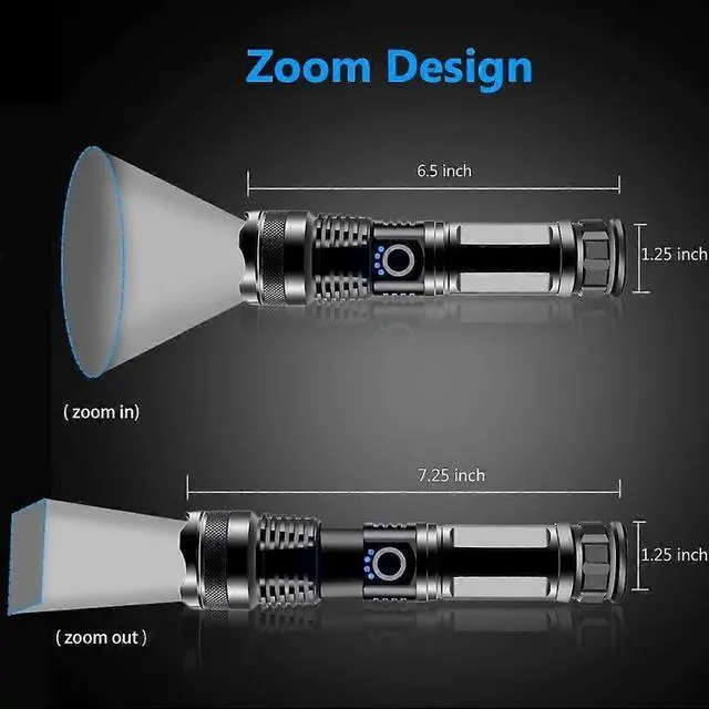 Alt view image 3 of 5 - Ecocleanpath 90000 Lumens Rechargeable LED Tactical Flashlight, IPX65 Waterproof Zoomable Torch with 5 Modes (Black)