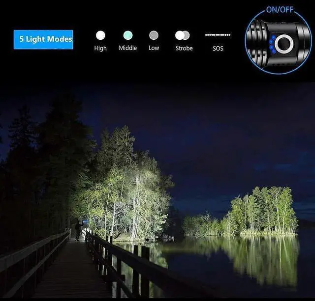 Alt view image 2 of 5 - Ecocleanpath 90000 Lumens Rechargeable LED Tactical Flashlight, IPX65 Waterproof Zoomable Torch with 5 Modes (Black)