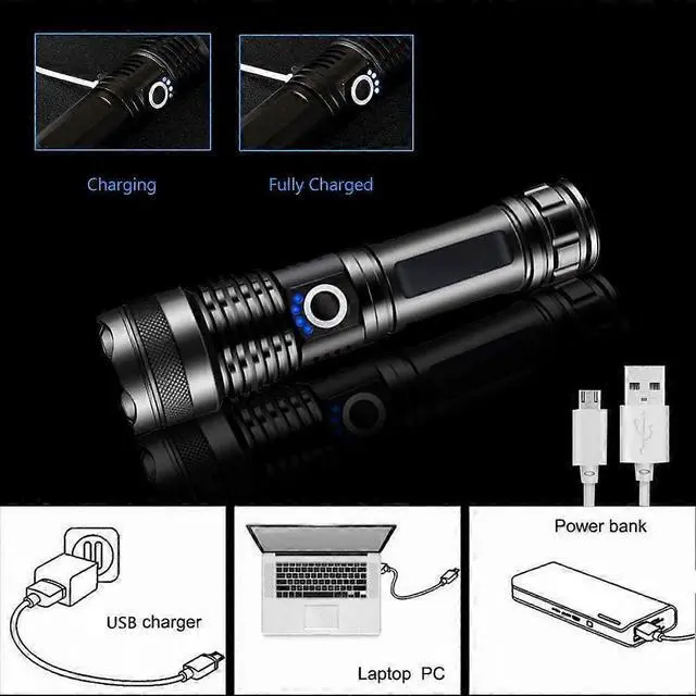 Alt view image 4 of 5 - Ecocleanpath 90000 Lumens Rechargeable LED Tactical Flashlight, IPX65 Waterproof Zoomable Torch with 5 Modes (Black)
