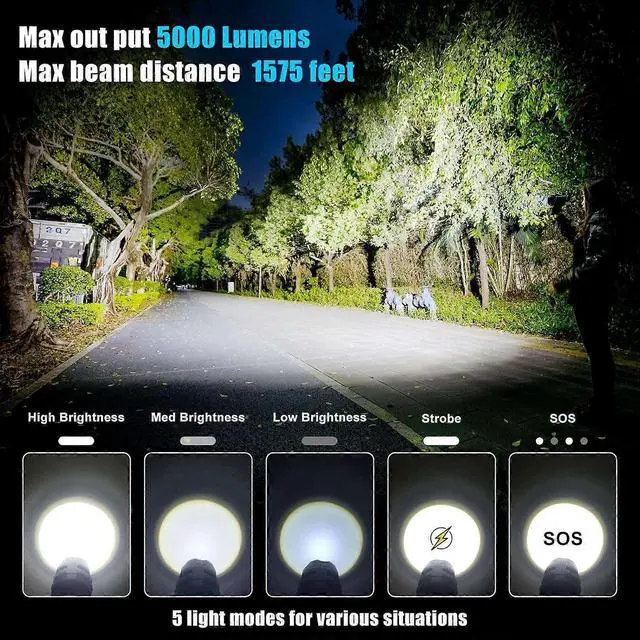 Alt view image 4 of 5 - Ecocleanpath 200,000 Lumen Rechargeable LED Flashlight with Charging Display - Ultra Bright Black Spotlight