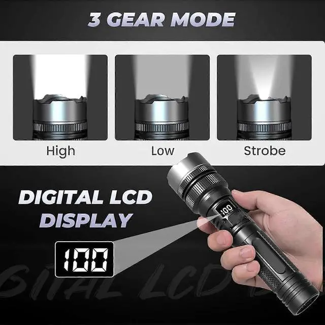 Alt view image 4 of 5 - Ecocleanpath Ultimate Survival Flashlight 2-Pack, 1000 Lumens IPX7 Waterproof Zoomable Torch with 3 Modes & USB Charging (Black)