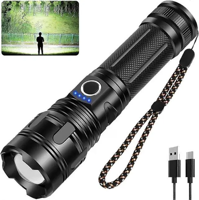 Main image of Ecocleanpath 20000 Lumens Rechargeable Tactical Flashlight, High Power Zoom LED, Type-C Fast Charge, Black