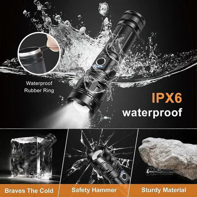 Alt view image 4 of 5 - Ecocleanpath 20000 Lumens Rechargeable Tactical Flashlight, High Power Zoom LED, Type-C Fast Charge, Black