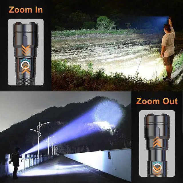 Alt view image 3 of 5 - Ecocleanpath 20000 Lumens Rechargeable Tactical Flashlight, High Power Zoom LED, Type-C Fast Charge, Black