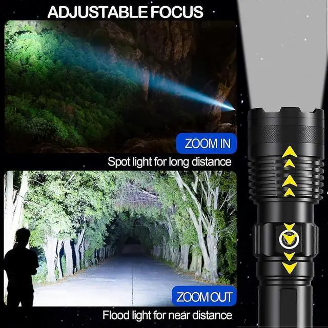 Alt view image 4 of 5 - Ecocleanpath Super Bright Rechargeable Tactical Flashlight, 3 Modes & Zoom, 1640ft Beam, Type-C, Black