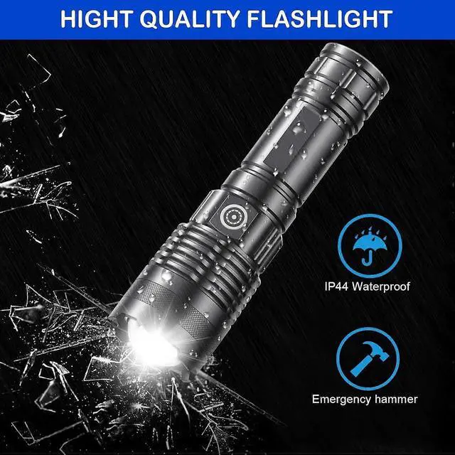 Alt view image 5 of 5 - Ecocleanpath Super Bright Rechargeable Tactical Flashlight, 3 Modes & Zoom, 1640ft Beam, Type-C, Black