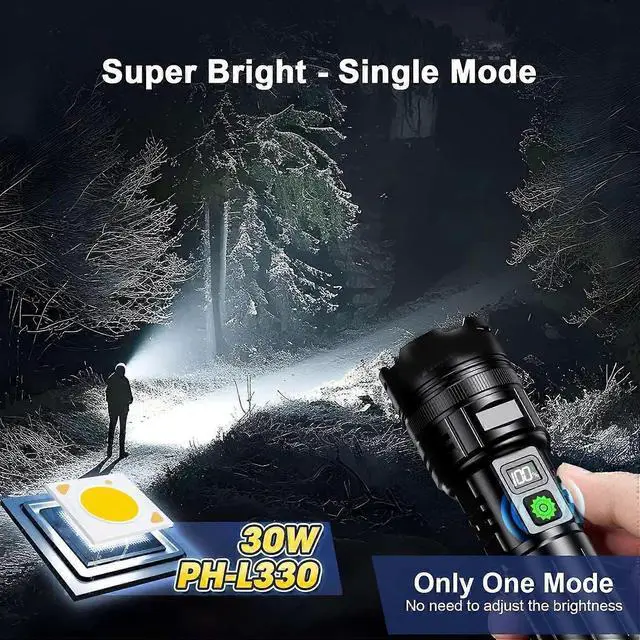 Alt view image 3 of 5 - Ecocleanpath 2000 Lumens USB-C Rechargeable Flashlight, 3280ft Range, Power Bank, IPX7 Waterproof - Black