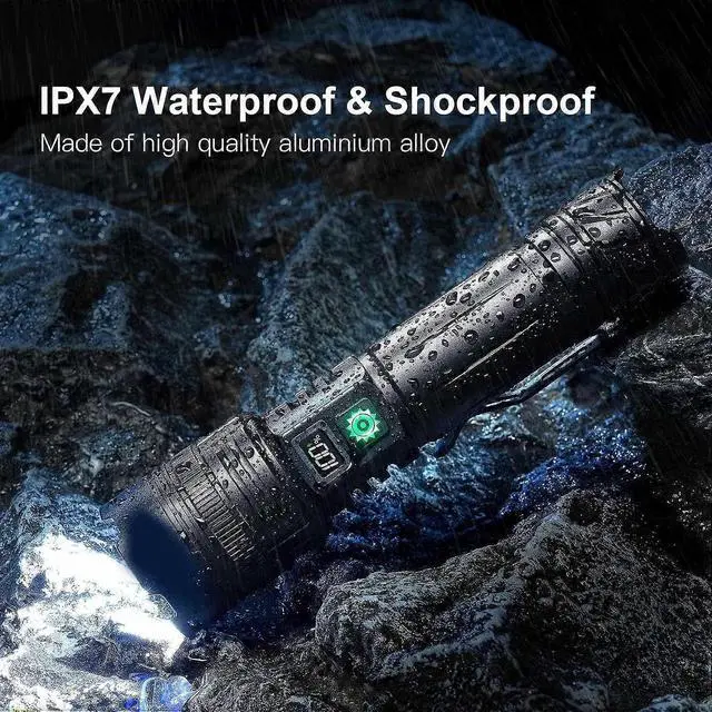 Alt view image 5 of 5 - Ecocleanpath 2000 Lumens USB-C Rechargeable Flashlight, 3280ft Range, Power Bank, IPX7 Waterproof - Black