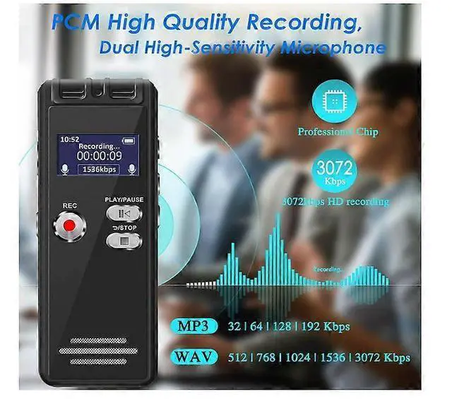Alt view image 2 of 5 - Ecocleanpath 16GB Digital Voice Recorder with Playback & Password - Mini Audio Recorder, Noise Reduction, Voice Activation (Black)