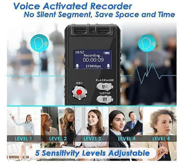 Alt view image 3 of 5 - Ecocleanpath 16GB Digital Voice Recorder with Playback & Password - Mini Audio Recorder, Noise Reduction, Voice Activation (Black)