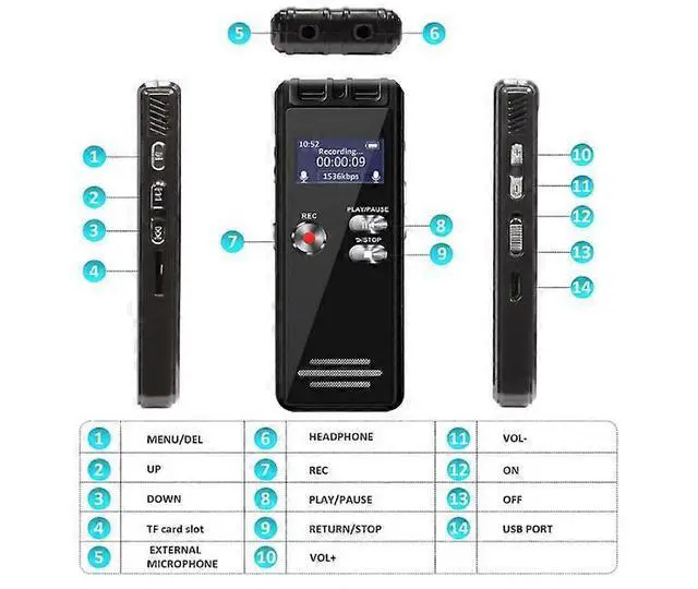 Alt view image 4 of 5 - Ecocleanpath 16GB Digital Voice Recorder with Playback & Password - Mini Audio Recorder, Noise Reduction, Voice Activation (Black)