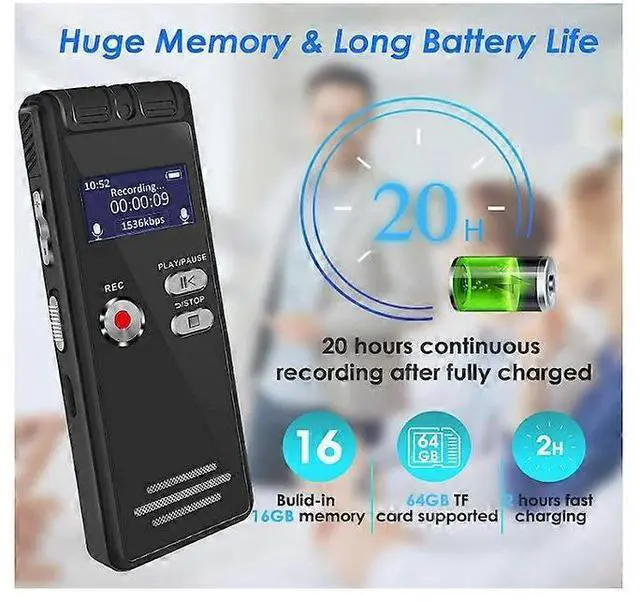 Alt view image 5 of 5 - Ecocleanpath 16GB Digital Voice Recorder with Playback & Password - Mini Audio Recorder, Noise Reduction, Voice Activation (Black)