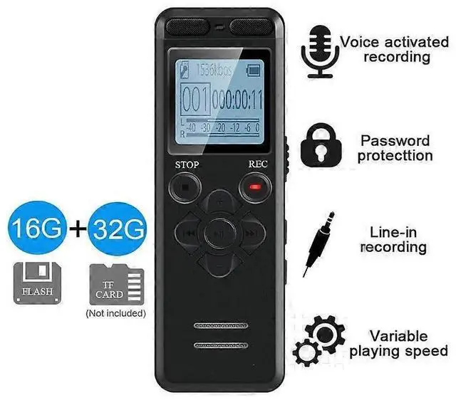 Main image of Ecocleanpath 16GB Voice Activated Recorder for Lectures - 580H Battery, 1536Kbps Clear Audio, Password Protection (Black)