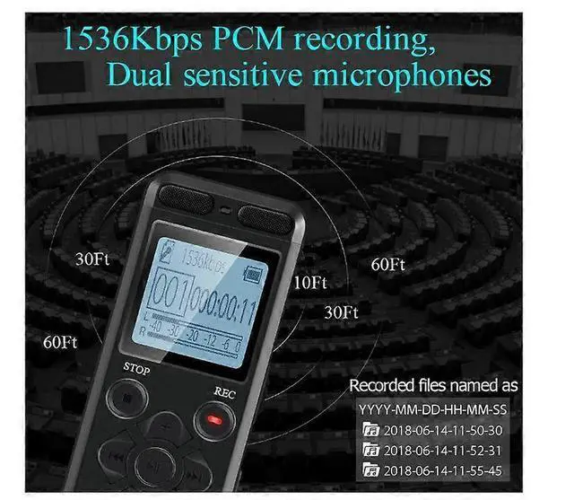 Alt view image 3 of 5 - Ecocleanpath 16GB Voice Activated Recorder for Lectures - 580H Battery, 1536Kbps Clear Audio, Password Protection (Black)