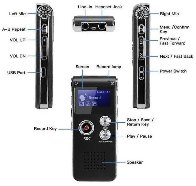 Alt view image 3 of 5 - Ecocleanpath 8GB Professional Voice Recorder with Voice Activation, MP3 Playback & Noise Cancellation (Black)