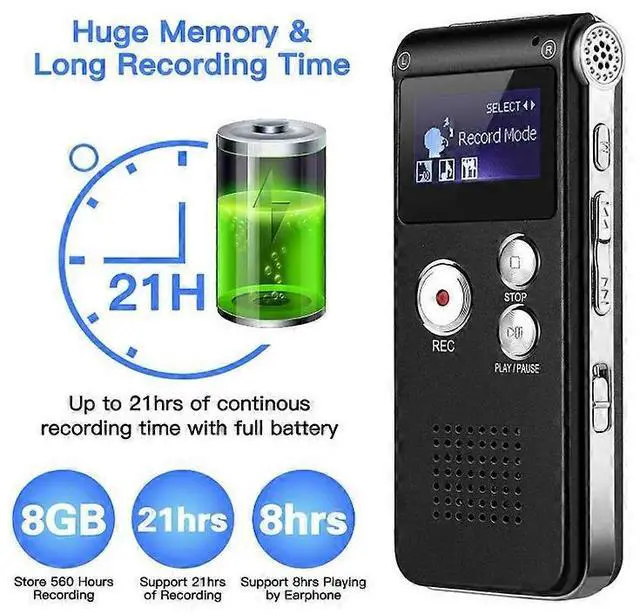 Alt view image 2 of 5 - Ecocleanpath 8GB Professional Voice Recorder with Voice Activation, MP3 Playback & Noise Cancellation (Black)