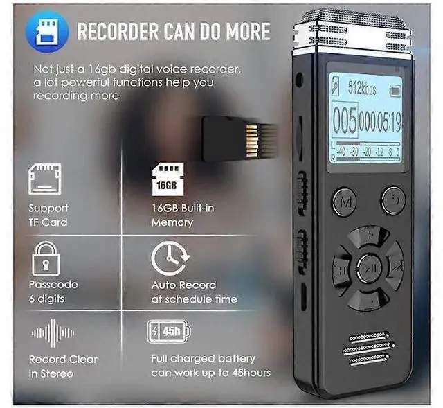 Alt view image 4 of 5 - Ecocleanpath Digital Voice Recorder 32GB - Noise Canceling, USB Rechargeable for Lectures & Meetings (Black)