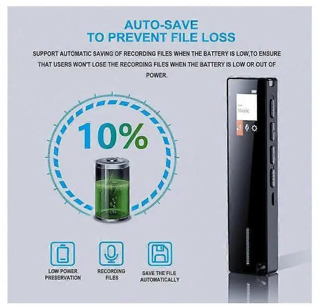 Alt view image 4 of 5 - Ecocleanpath 32GB Voice Activated Recorder with MP3 Player, HD Noise Reduction & 30H Battery, Auto-Save (Black)