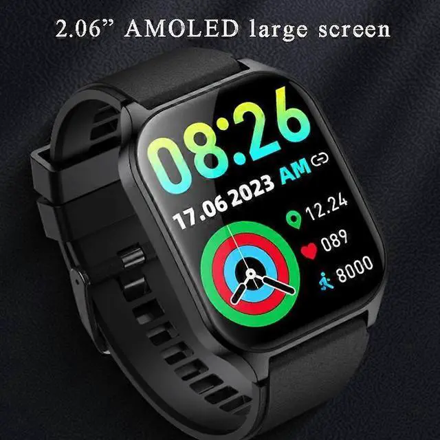 Alt view image 2 of 5 - Ecocleanpath Smartwatch with 2.06" Curved AMOLED, Bluetooth Calling, Heart Rate, Blood Oxygen & Sleep Monitor (Black)
