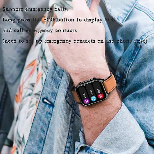 Alt view image 3 of 5 - Ecocleanpath Smartwatch with ECG & Blood Sugar Monitor, Bluetooth Calling, 1.96" HD Display, Multi-Sport Modes (Black)