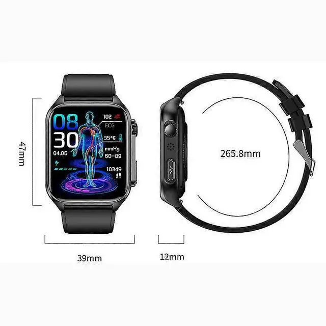 Alt view image 5 of 5 - Ecocleanpath Smartwatch with ECG & Blood Sugar Monitor, Bluetooth Calling, 1.96" HD Display, Multi-Sport Modes (Black)
