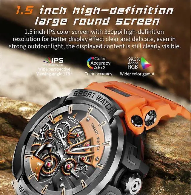 Alt view image 2 of 5 - Ecocleanpath Smartwatch with Bluetooth HD Calling, Blood Oxygen & Heart Rate Monitor, 1.5" IPS Screen, 600mAh Battery (Orange)