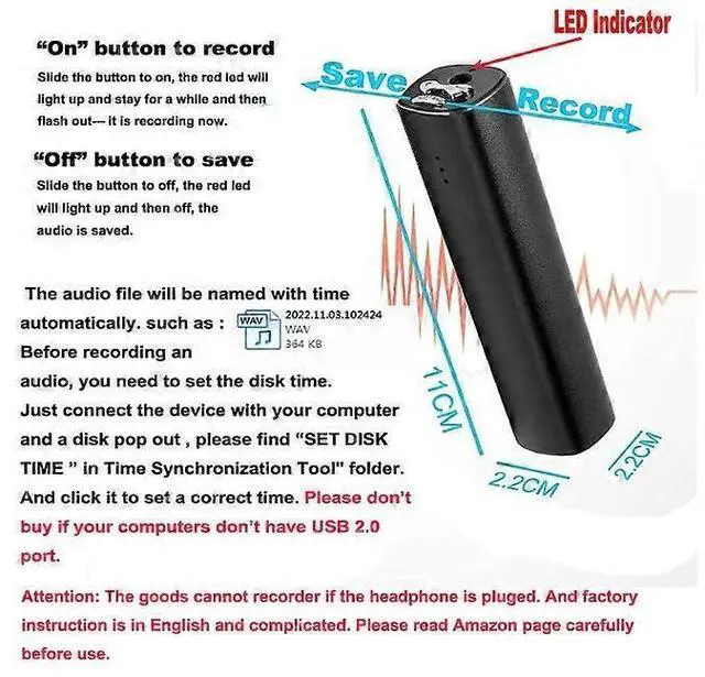 Alt view image 3 of 5 - Ecocleanpath 16GB Magnetic Voice Recorder, 20-Day Battery Life, 450H Recording, Voice Activated, Black