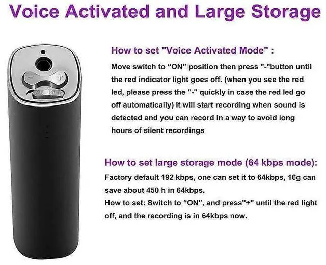 Alt view image 4 of 5 - Ecocleanpath 16GB Magnetic Voice Recorder, 20-Day Battery Life, 450H Recording, Voice Activated, Black