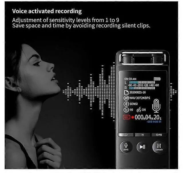 Alt view image 4 of 4 - Ecocleanpath 32GB Digital Voice Recorder with MP3 Player, Noise Cancel, Voice Activated, 1100H Battery, Black