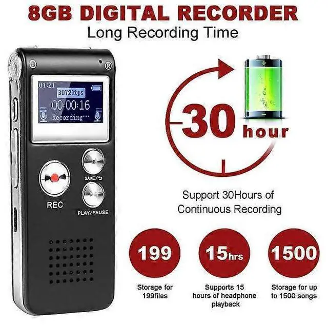 Alt view image 2 of 5 - Ecocleanpath Digital Voice Recorder 3072kbps HD with Voice Activation & Noise Reduction, 30H Battery, Black