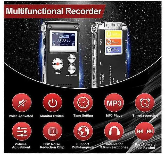 Alt view image 5 of 5 - Ecocleanpath Digital Voice Recorder 3072kbps HD with Voice Activation & Noise Reduction, 30H Battery, Black
