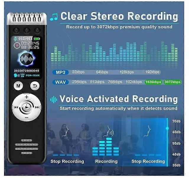 Alt view image 3 of 5 - Ecocleanpath 64GB Voice Activated Recorder, 3500H Record & 150H Battery, Noise Reduction for Lectures/Meetings (Black)