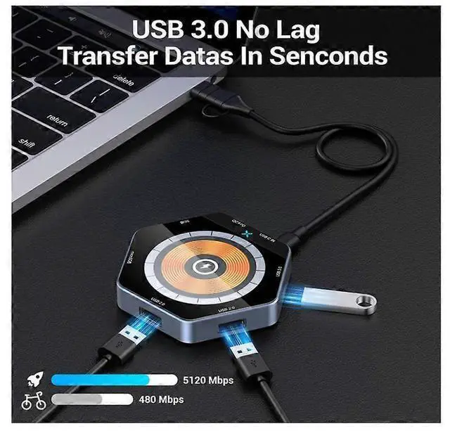 Alt view image 5 of 5 - Ecocleanpath 6-in-1 USB C Docking Station with 15W Magnetic Wireless Charging, Compatible with MacBooks & Devices (Black)