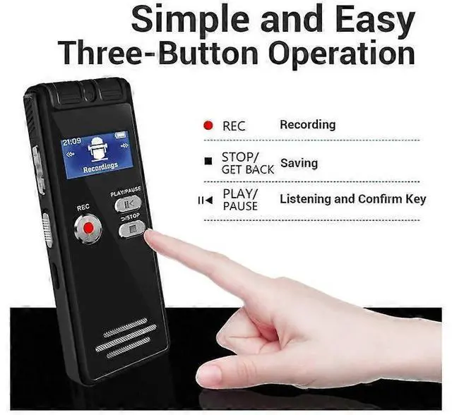 Alt view image 2 of 5 - Ecocleanpath 16GB Digital Voice Recorder with MicroSD Slot, Voice Activation & Password Protection (Black)