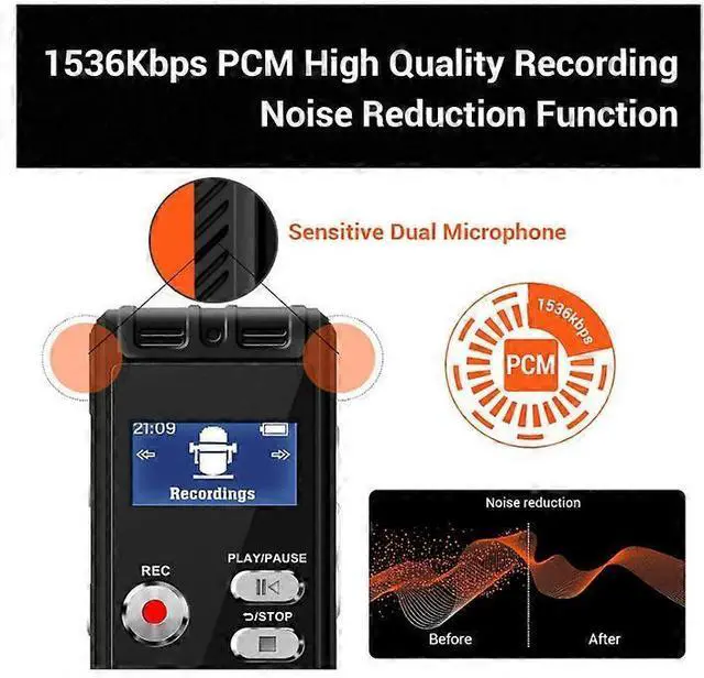 Alt view image 3 of 5 - Ecocleanpath 16GB Digital Voice Recorder with MicroSD Slot, Voice Activation & Password Protection (Black)