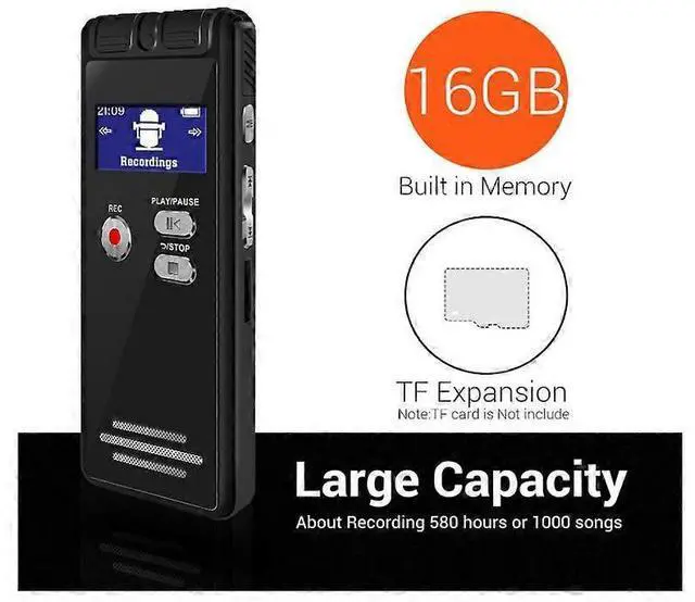 Alt view image 5 of 5 - Ecocleanpath 16GB Digital Voice Recorder with MicroSD Slot, Voice Activation & Password Protection (Black)