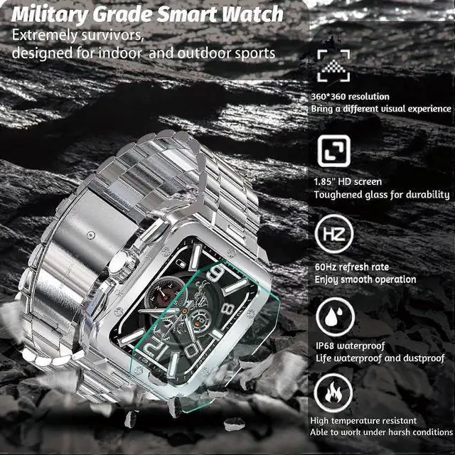 Alt view image 5 of 5 - Ecocleanpath 1.85'' Smartwatch with Heart Rate, SpO2, Sleep Monitor, 20 Sports Modes, Voice Assistant for Android/iOS