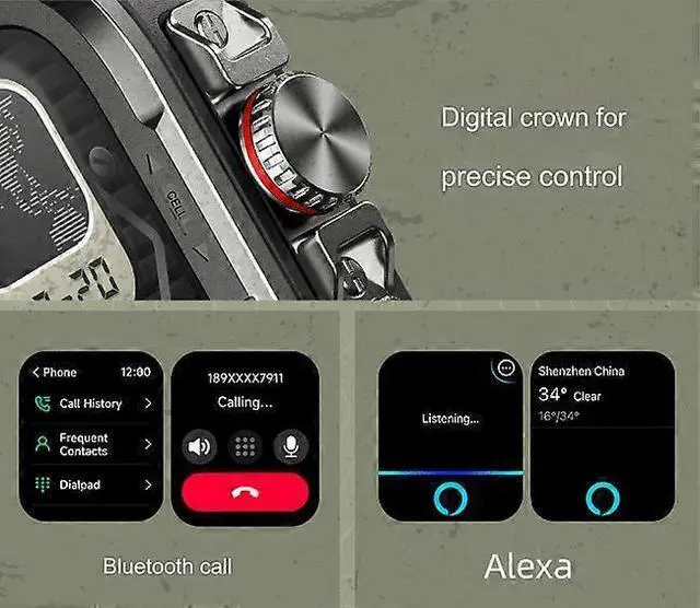 Alt view image 3 of 5 - Ecocleanpath Smartwatch with Digital Crown, Heart Rate & Blood Oxygen Monitor, Alexa Voice Assistant (Green)