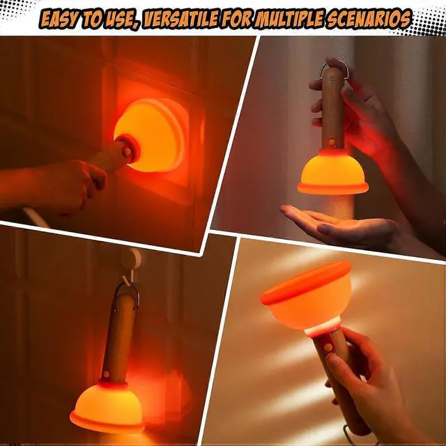 Alt view image 4 of 5 - Ecocleanpath Plunger Night Light for Kids - Rechargeable, Touch Control, Portable Nursery Lamp, Funny Gift